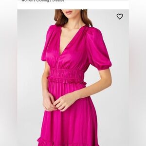 Shoshanna Fuchsia V-Neck Smocked Waist Mini Dress
